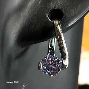 COPY - Glamourous Round Zircon Hinge Back Earrings Silver Hoop Earrings Gift Id…